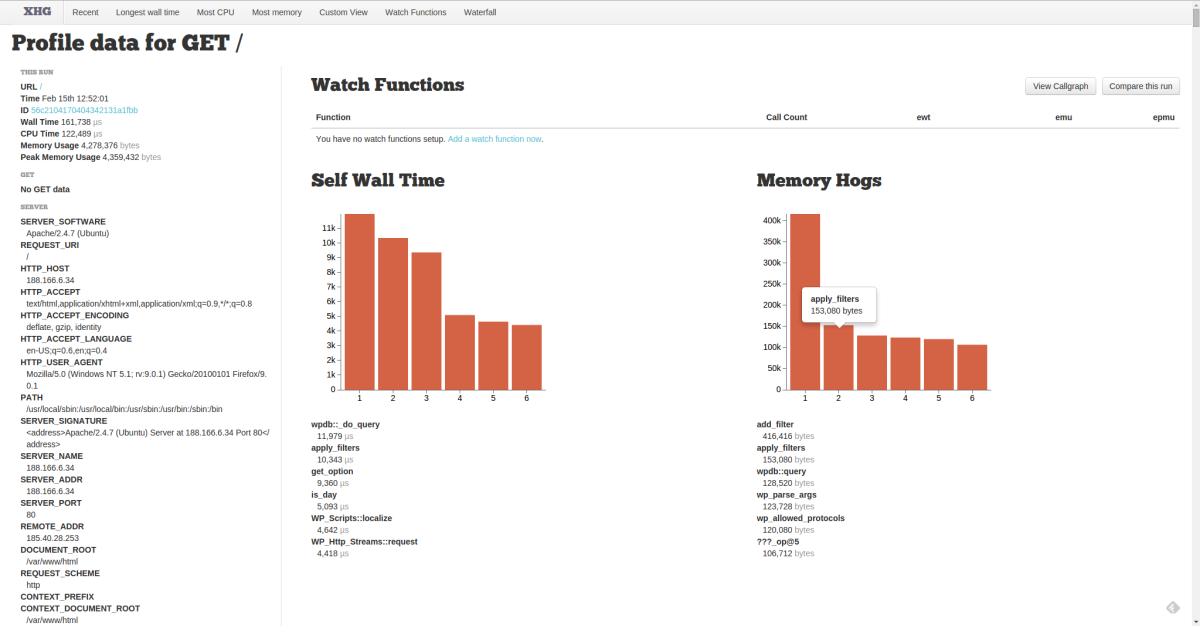 PHP APM Live Profiling Tideways XHProf XHGui Feature